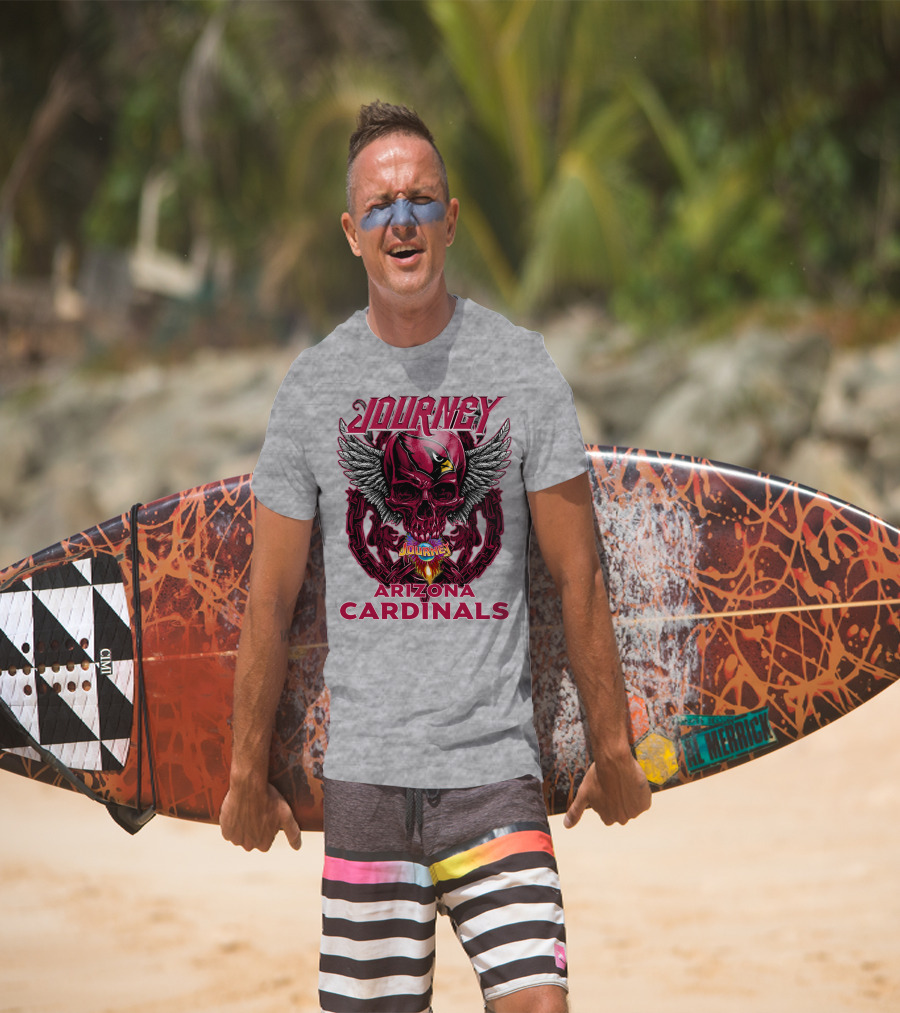 Journey Arizona Cardinals Skull Wings Flame T-Shirt