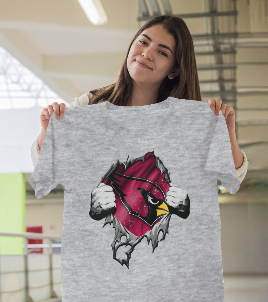 Torn Arizona Cardinals Logo With Ripped Effect And Aggressive Mascot Burst T-Shirt
