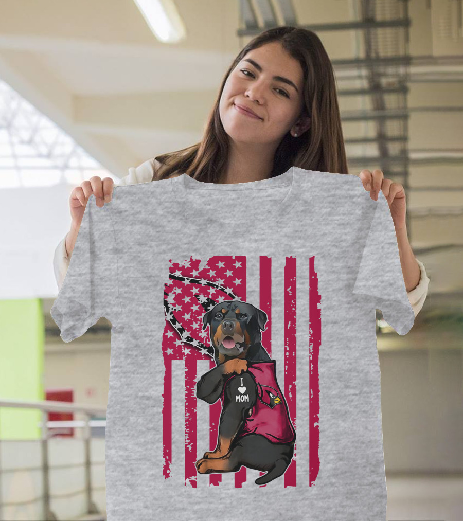 Rottweiler I Love Mom Arizona Cardinals USA Flag T-Shirt