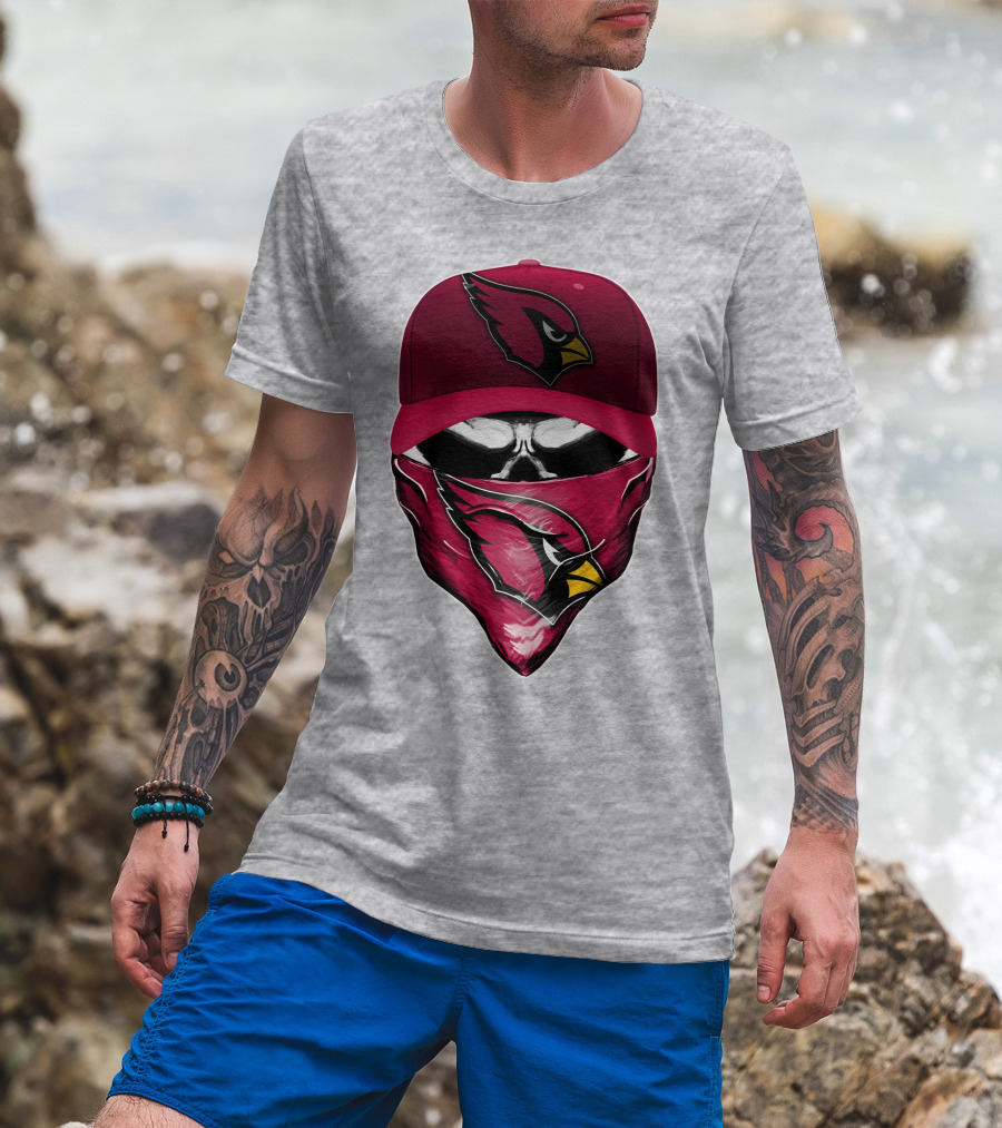 Skull V6 Arizona Cardinals Bold Logo Hat And Bandana T-Shirt