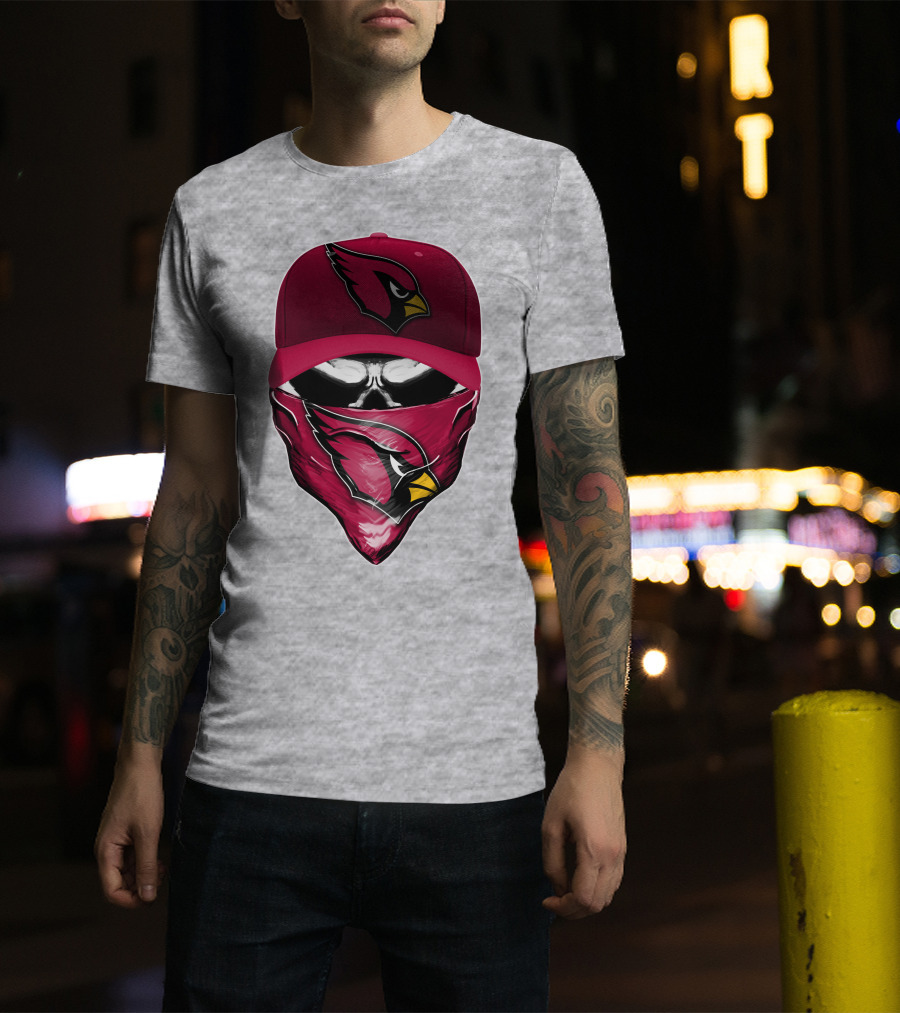 Skull V6 Arizona Cardinals Bold Logo Hat And Bandana T-Shirt