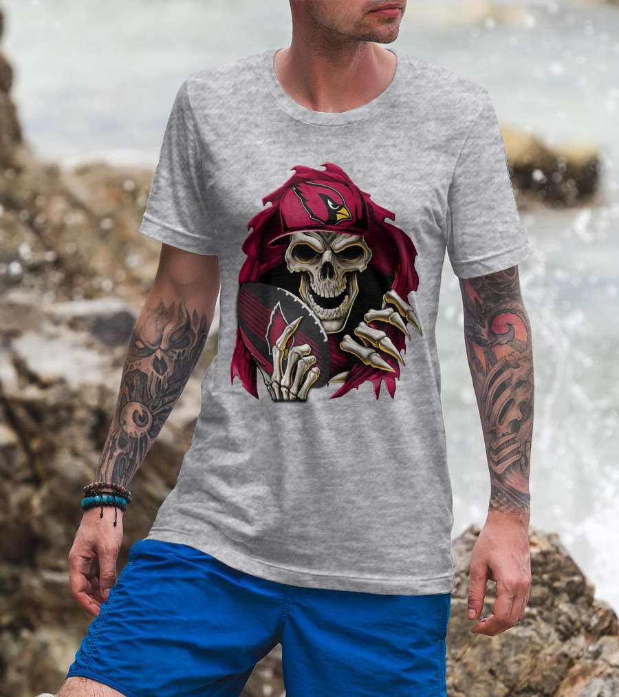 Arizona Cardinals Skeleton Skull Holding Football T-Shirt