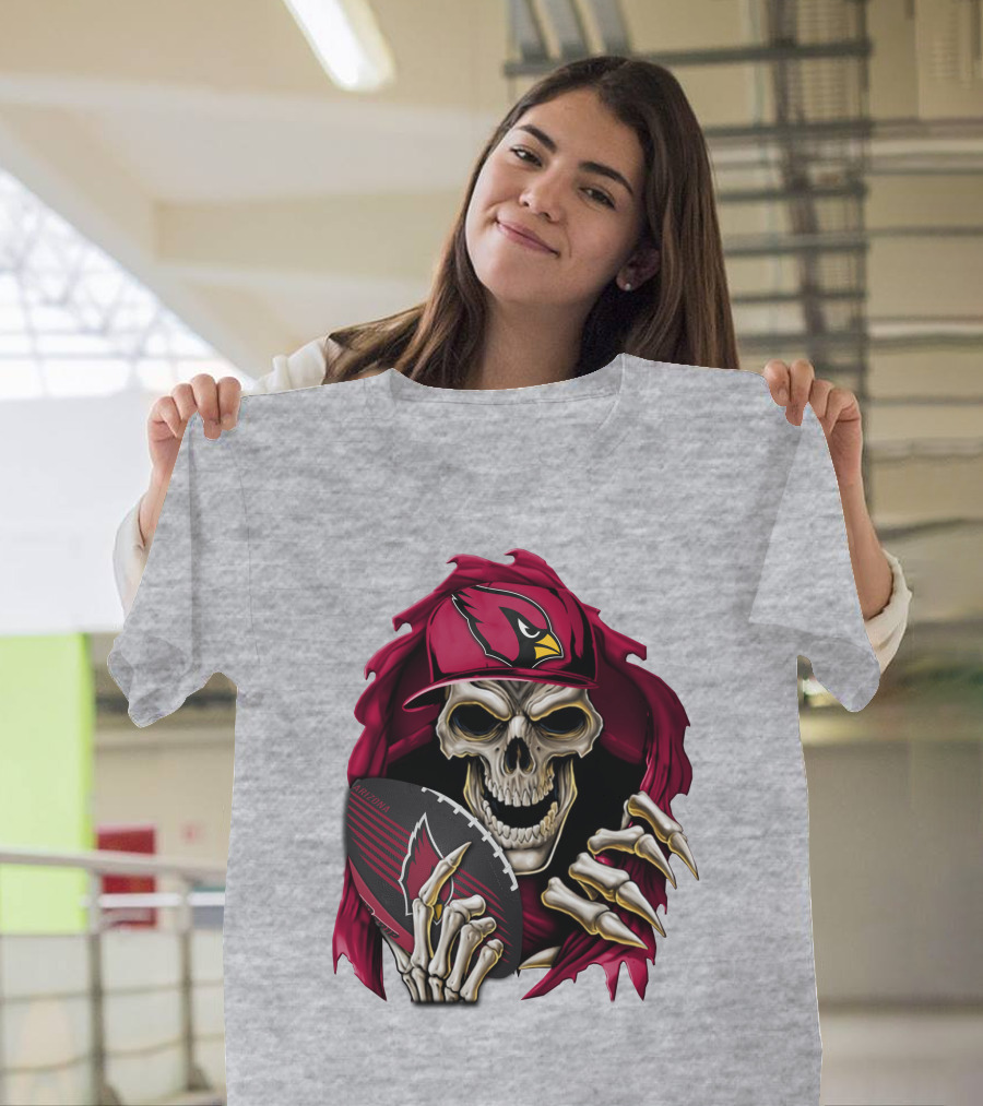 Arizona Cardinals Skeleton Skull Holding Football T-Shirt