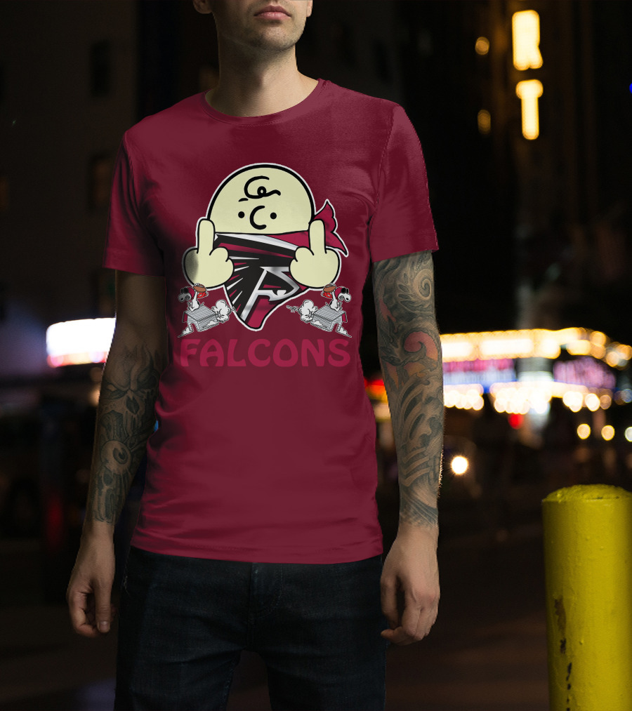 Atlanta Falcons F Symbol Peanuts Angry Charlie Middle Finger Snoopy Doghouse T-Shirt