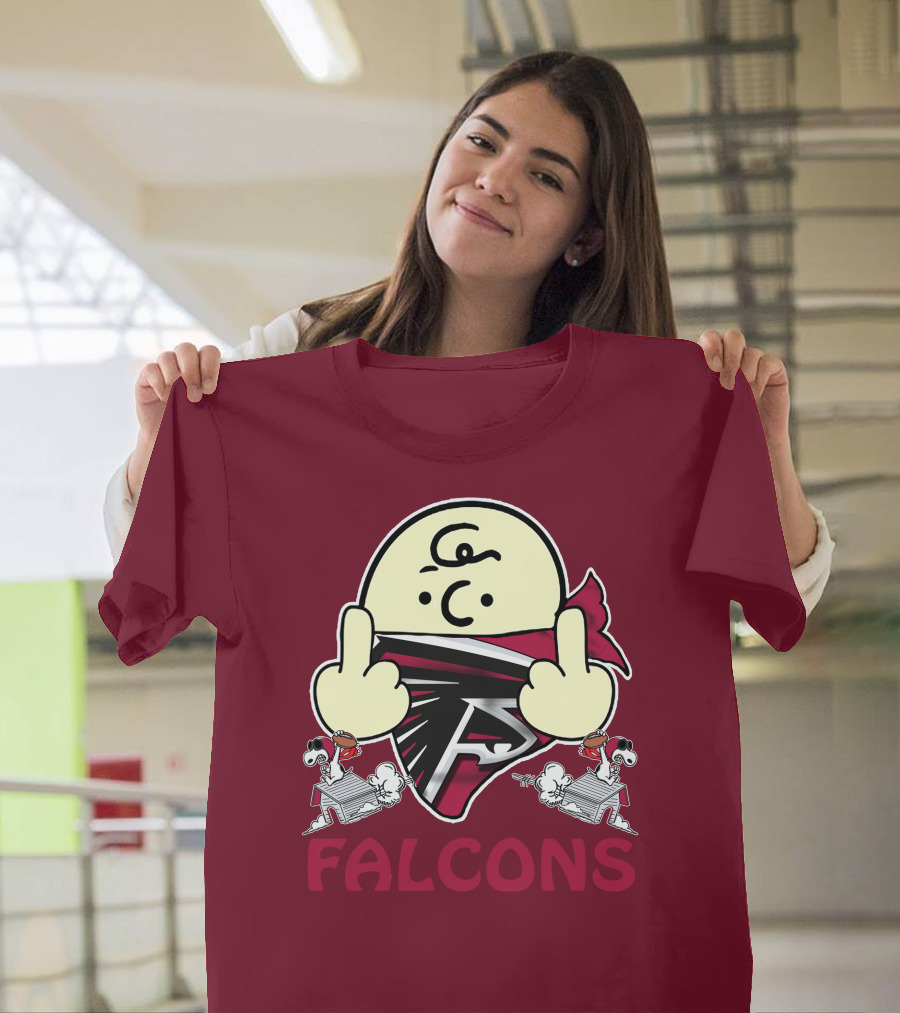 Atlanta Falcons F Symbol Peanuts Angry Charlie Middle Finger Snoopy Doghouse T-Shirt