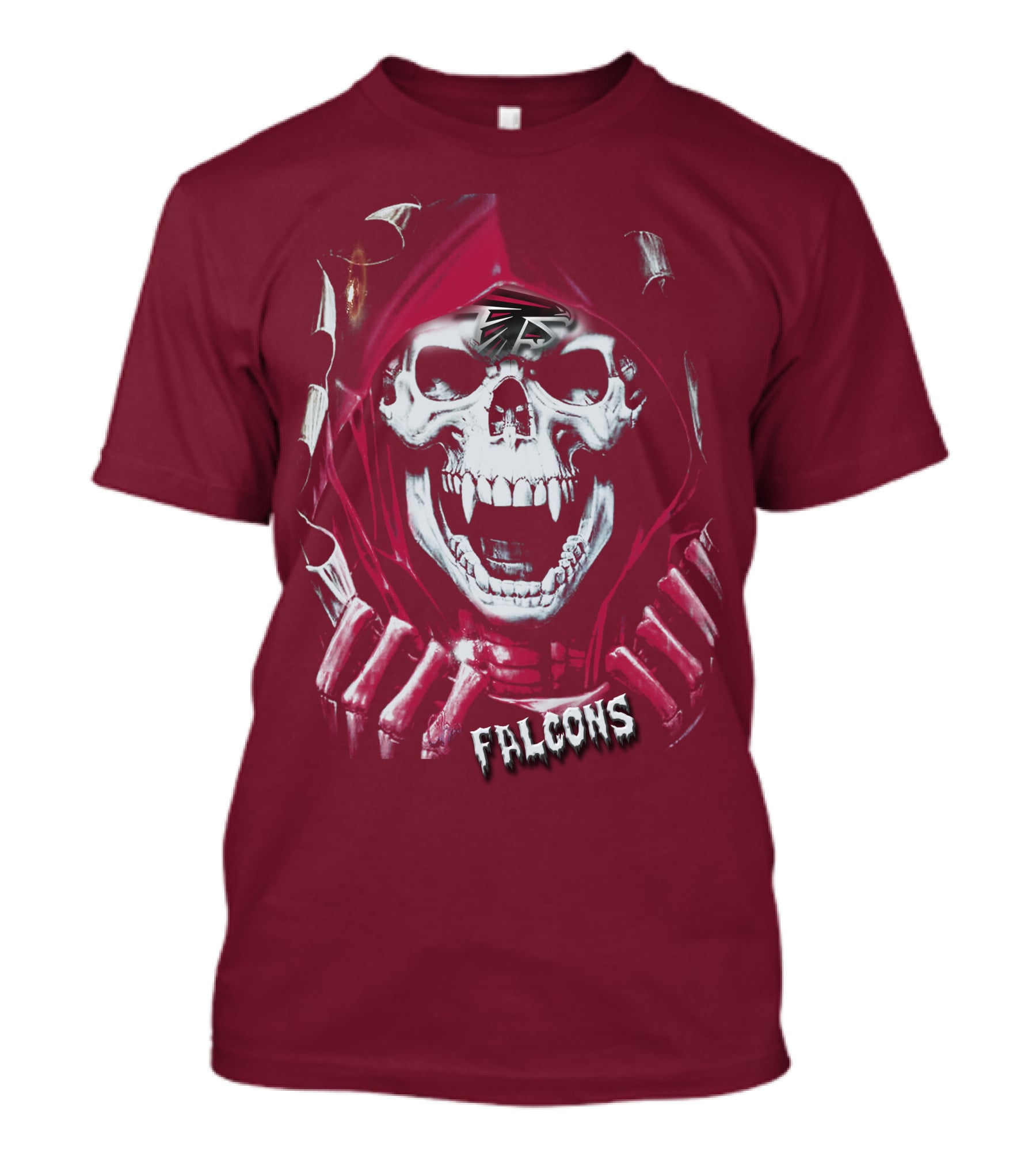 Atlanta Falcons Skull In Red Hood With Logo Elements T-Shirt
