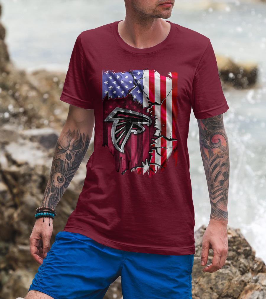 American Flag With Atlanta Falcons Logo And Cracked Design Mix T-Shirt