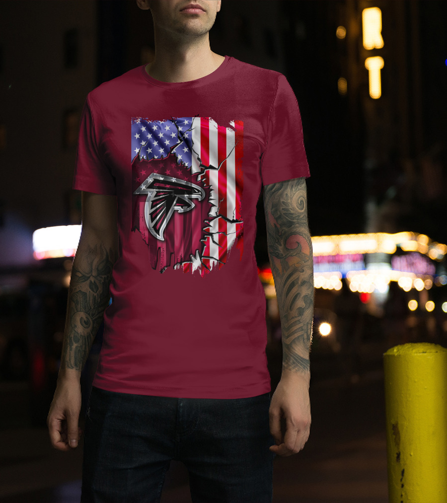 American Flag With Atlanta Falcons Logo And Cracked Design Mix T-Shirt
