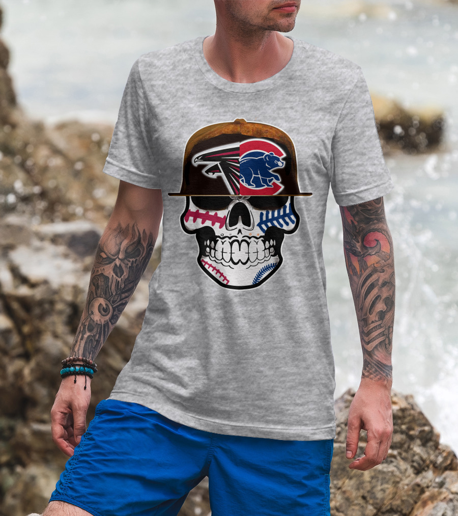 Atlanta Falcons Chicago Cubs Skull Hat T-Shirt