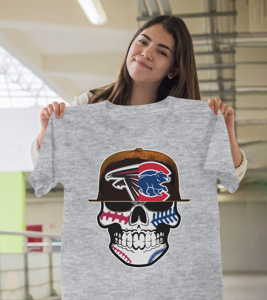 Atlanta Falcons Chicago Cubs Skull Hat T-Shirt