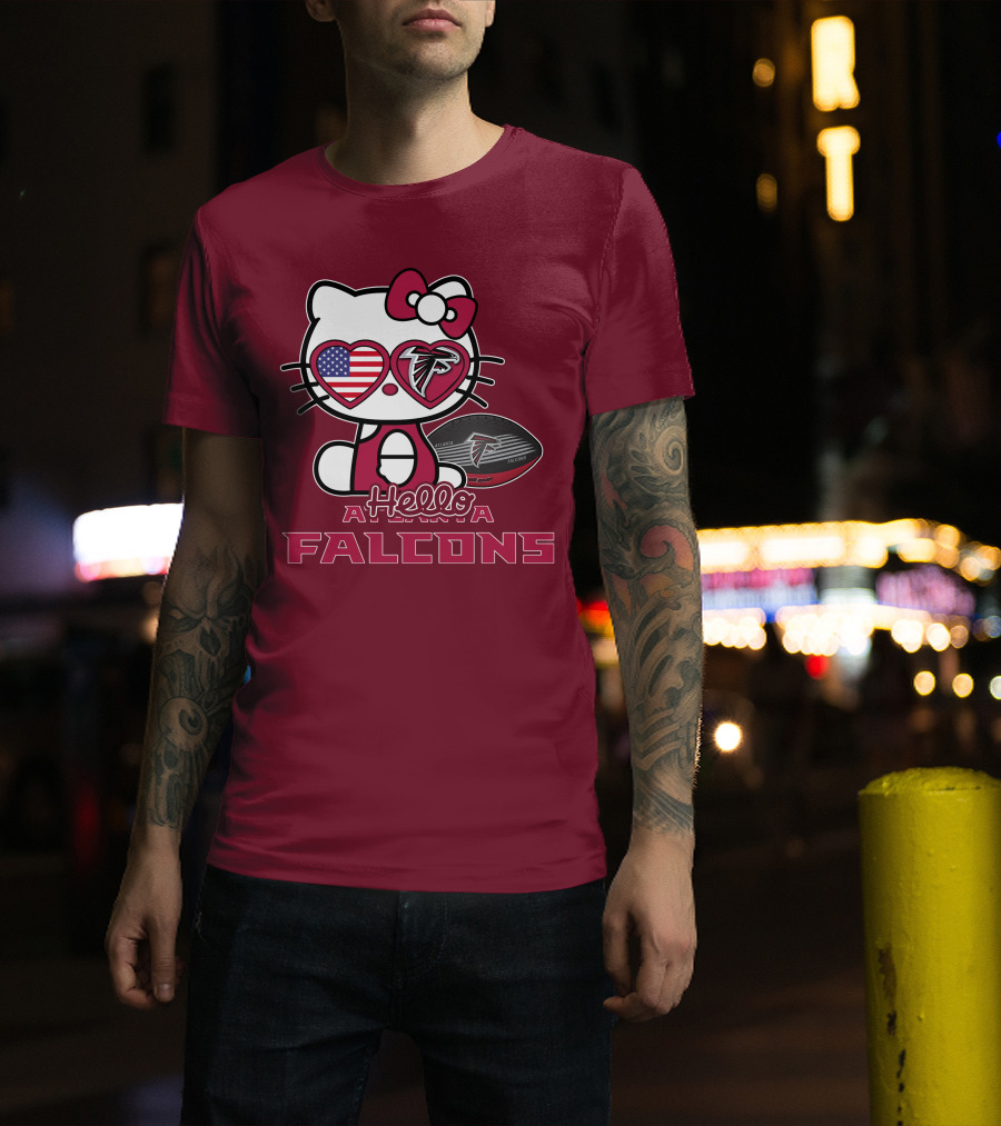 Hello Kitty Atlanta Falcons American Flag Football T-Shirt