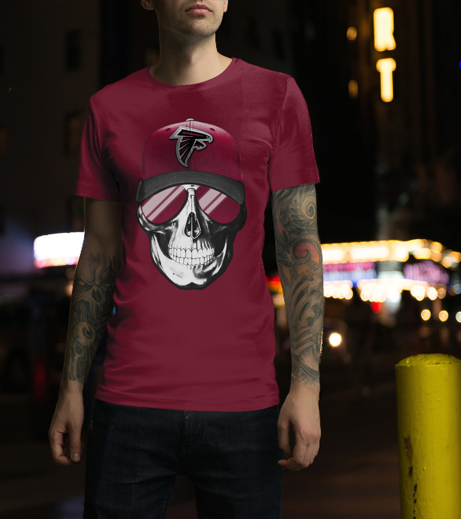 Atlanta Falcons Skull Cap With Reflective Glasses T-Shirt