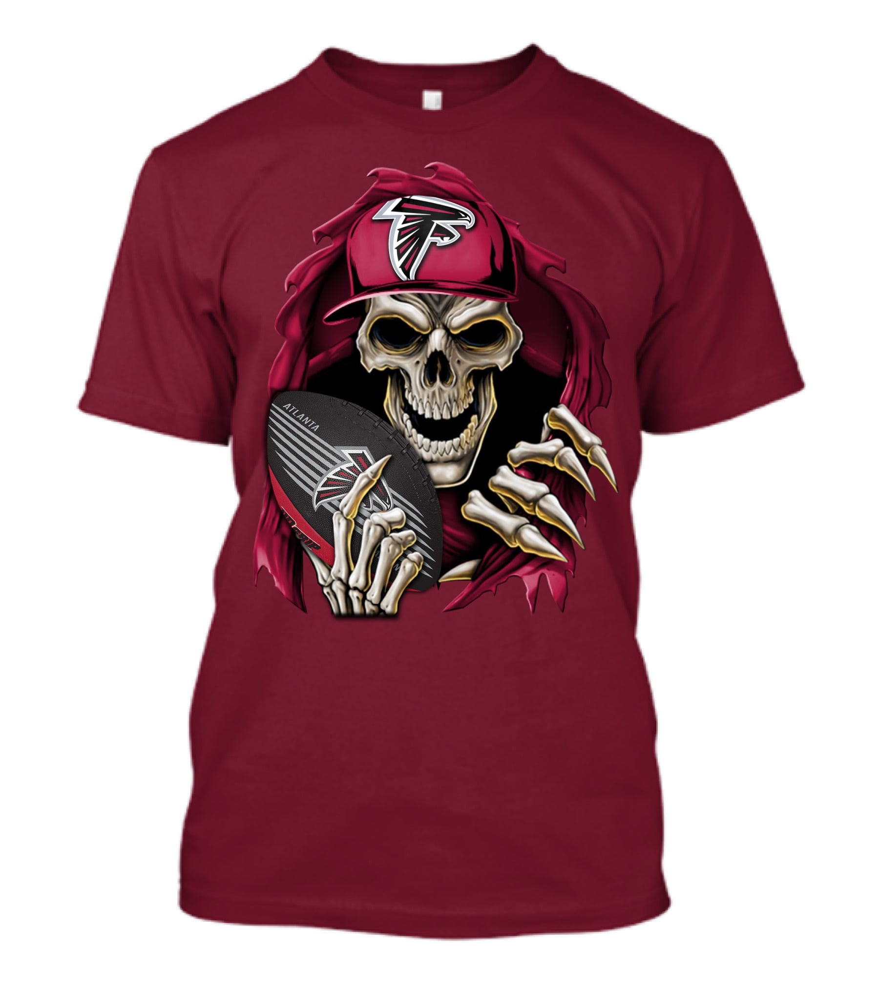Skullbong Atlanta Falcons Skeleton With Football And Cap T-Shirt