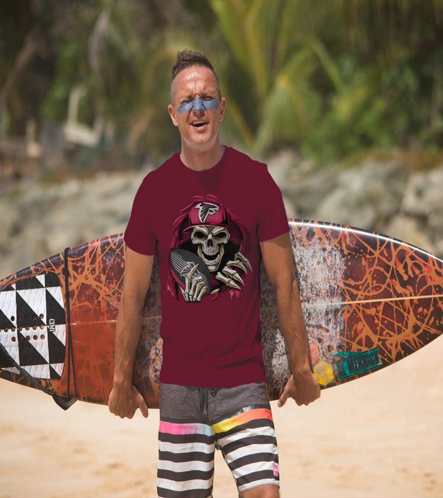 Skullbong Atlanta Falcons Skeleton With Football And Cap T-Shirt