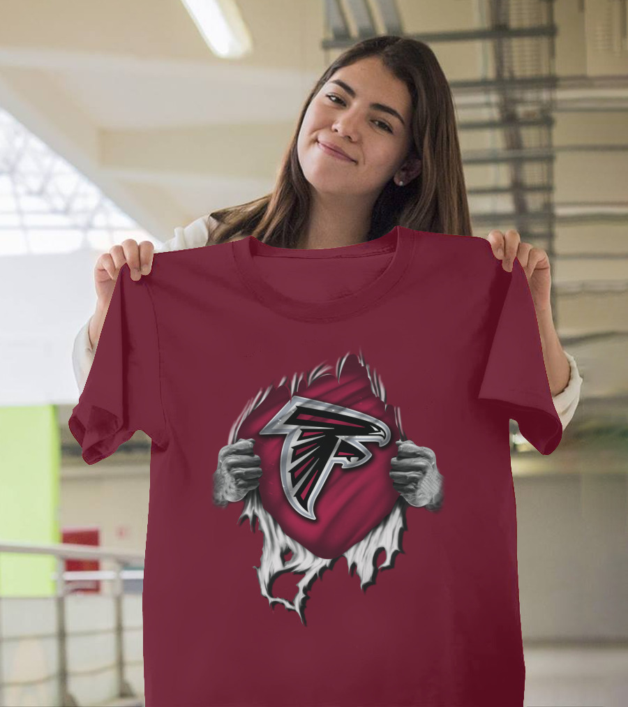 Torn Atlanta Falcons Logo with Hands Emerging T-Shirt