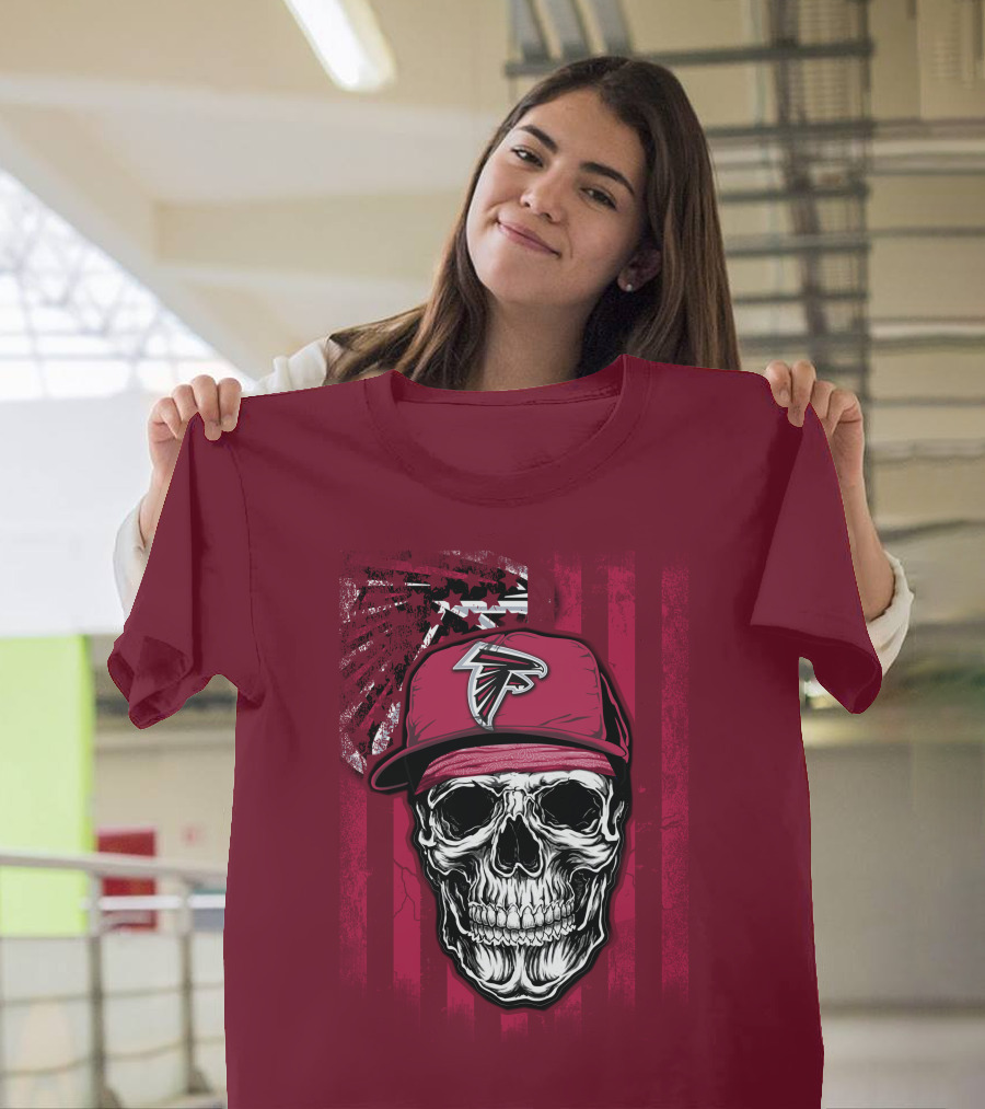 Skull V1 Atlanta Falcons Cap With Falcons Logo And Grunge Stripes T-Shirt