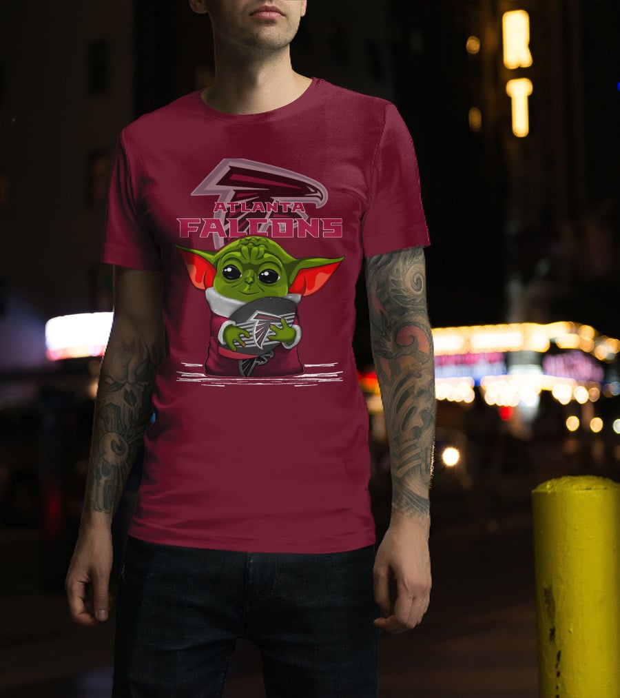 Yoda Holding Atlanta Falcons Football With Logo Background T-Shirt