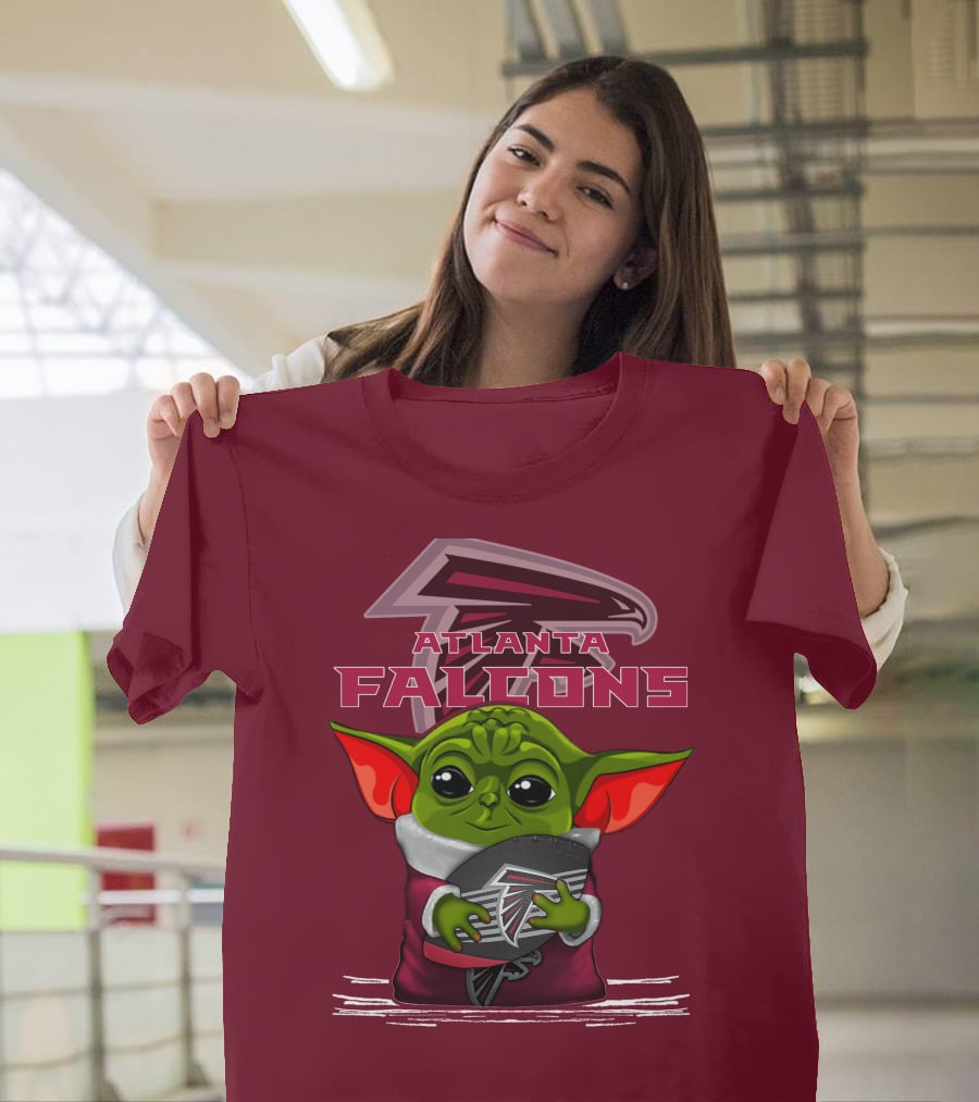 Yoda Holding Atlanta Falcons Football With Logo Background T-Shirt