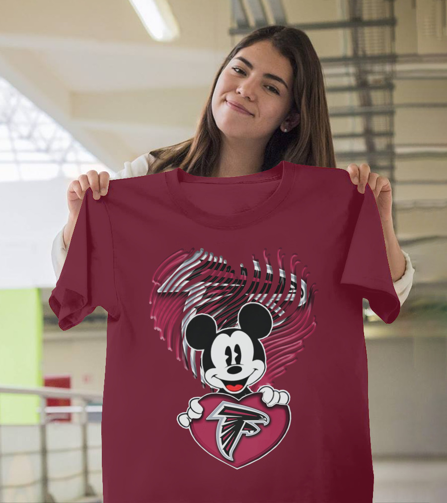 Mick Holding Atlanta Falcons Heart with Falcons Logo and Stylized T-Shirt