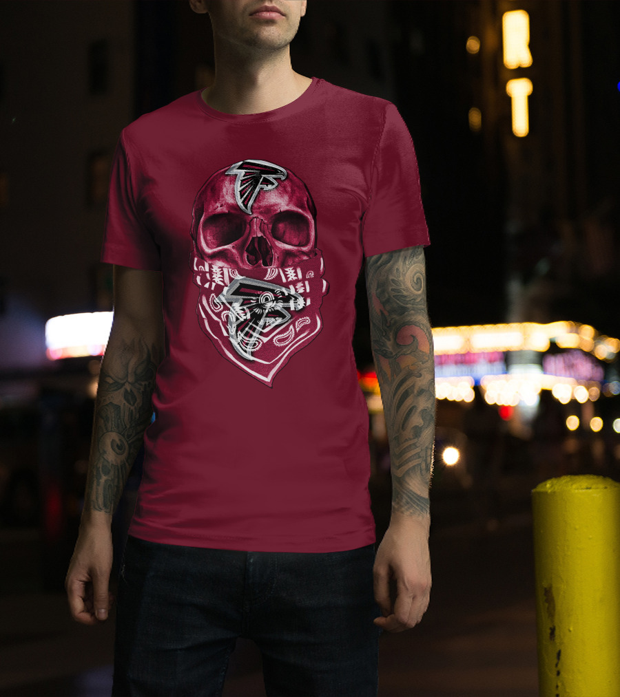 Skull With Atlanta Falcons Logos And Bandana T-Shirt