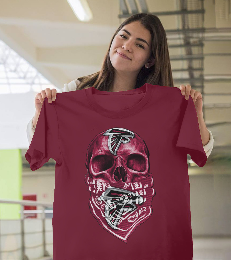 Skull With Atlanta Falcons Logos And Bandana T-Shirt