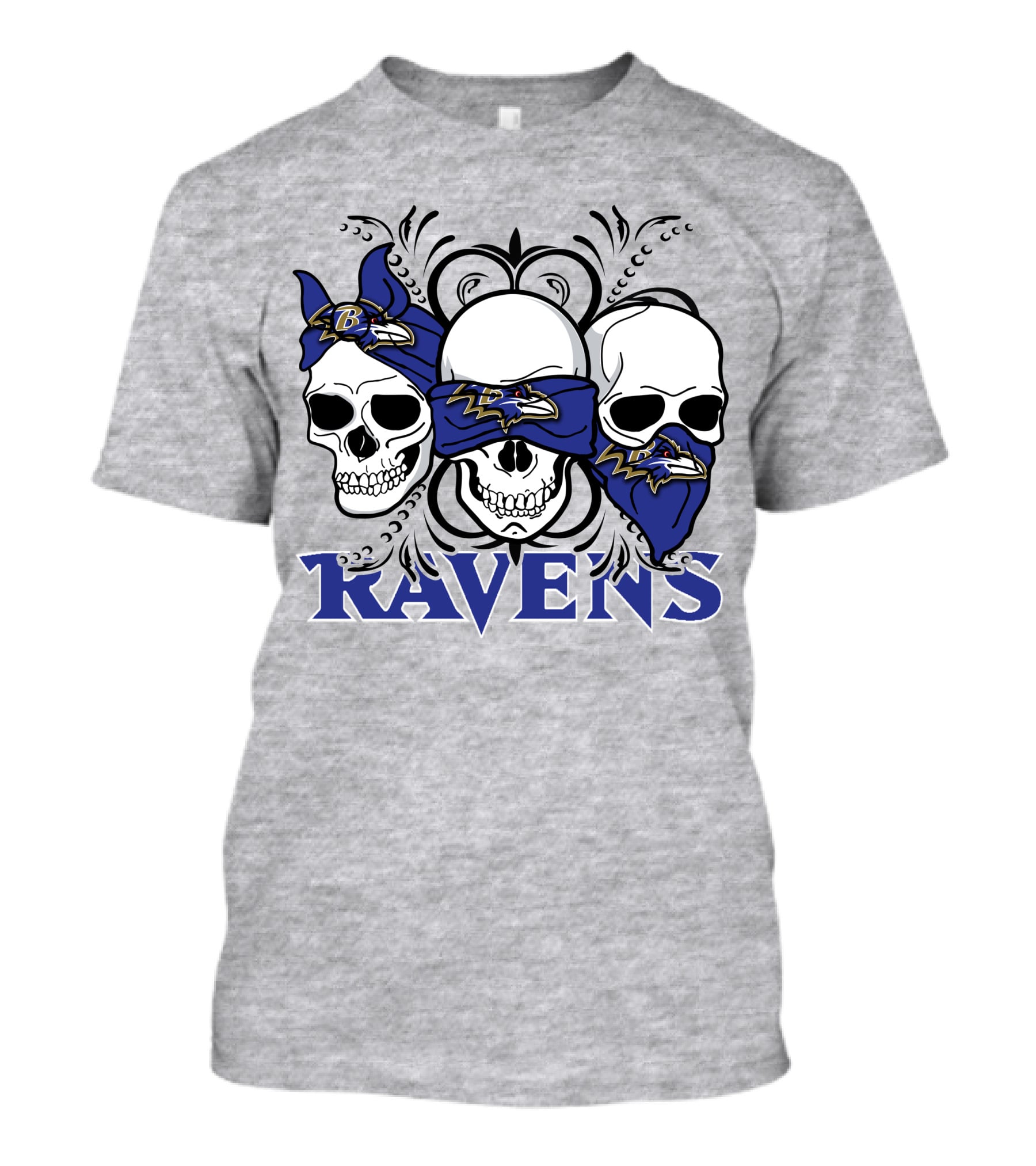 Ravens Three Skulls Bandana Baltimore Ravens T-Shirt