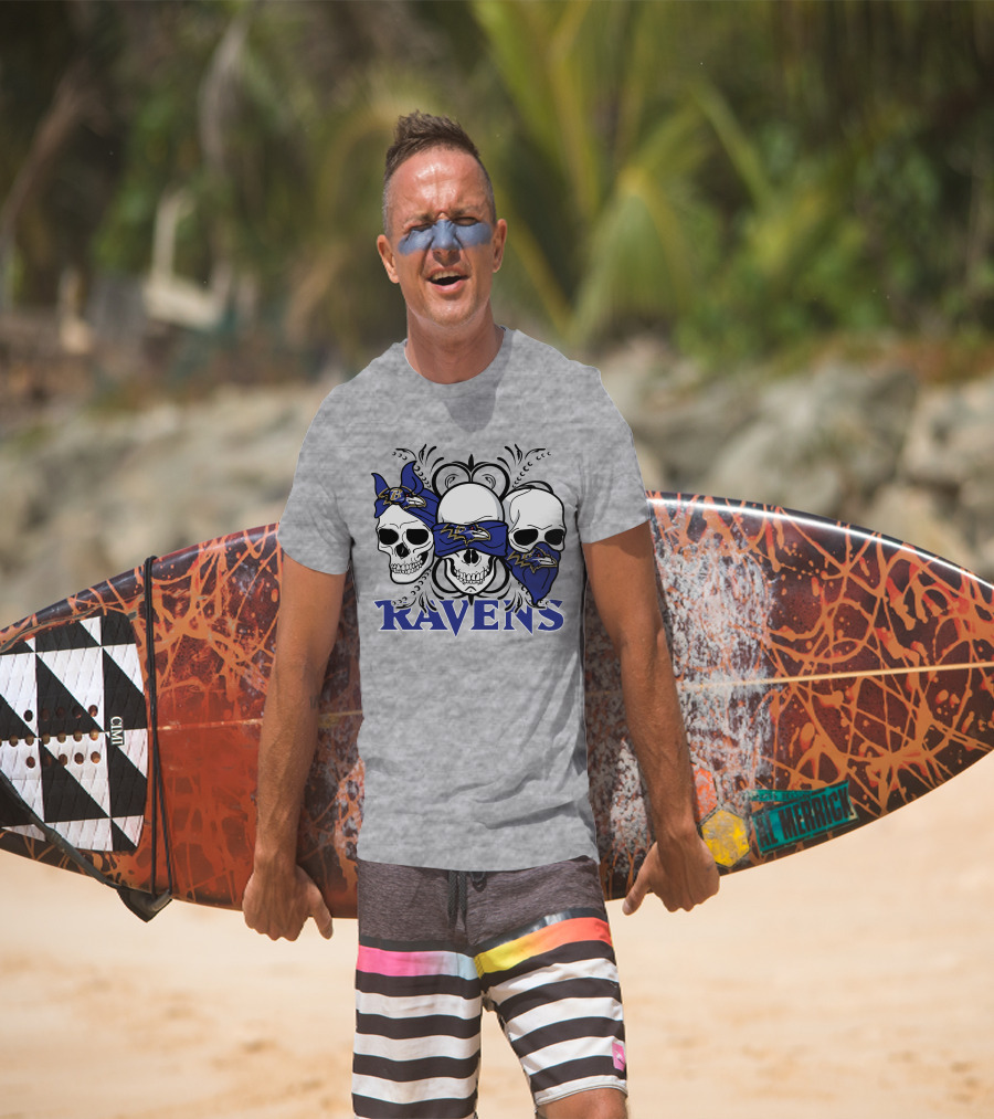 Ravens Three Skulls Bandana Baltimore Ravens T-Shirt