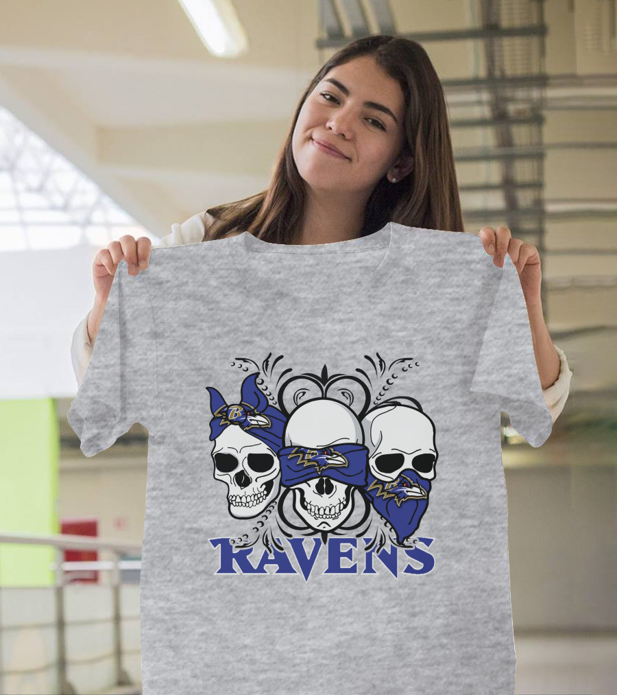 Ravens Three Skulls Bandana Baltimore Ravens T-Shirt