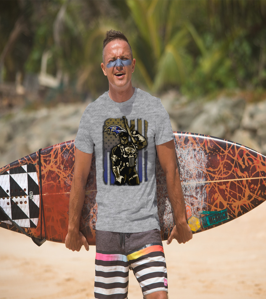 Baltimore Ravens Punisher Soldier Usa Flag T-Shirt