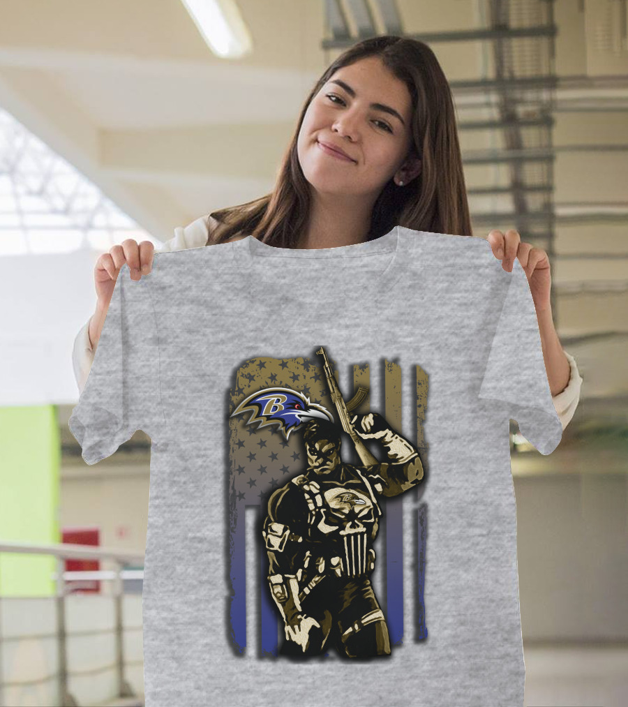 Baltimore Ravens Punisher Soldier Usa Flag T-Shirt