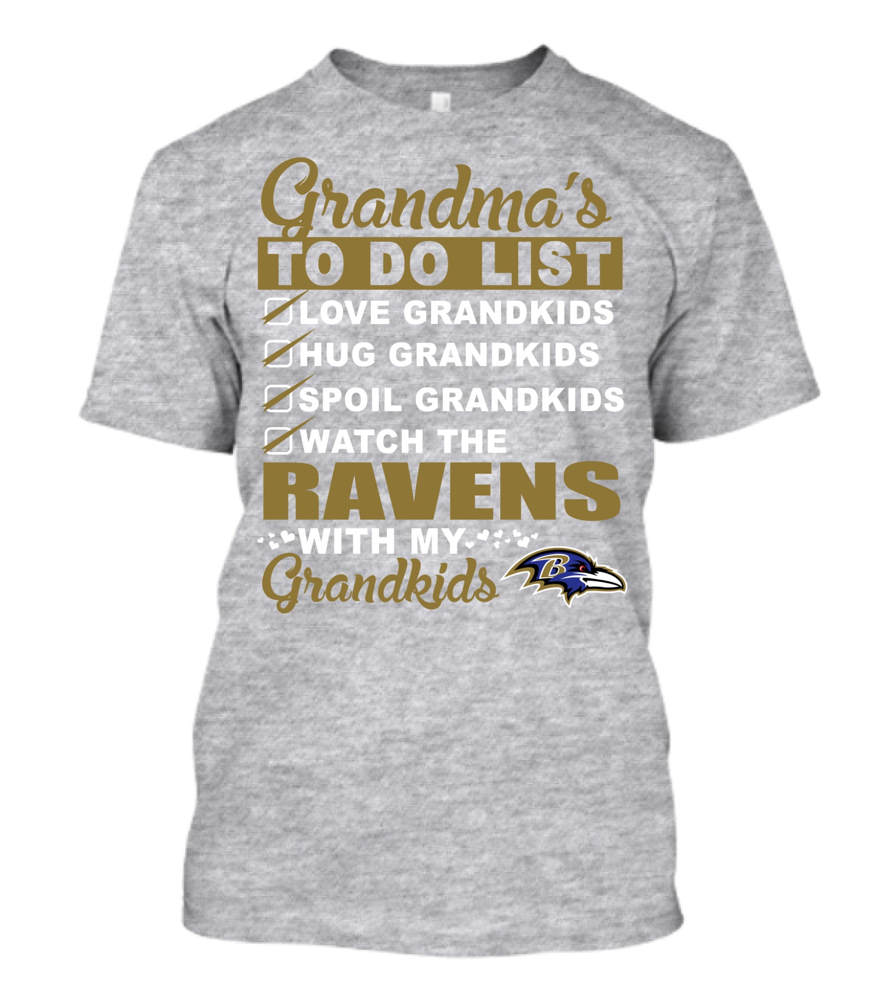 Grandma's To Do List Love Hug Spoil Watch The Ravens With My Grandkids T-Shirt