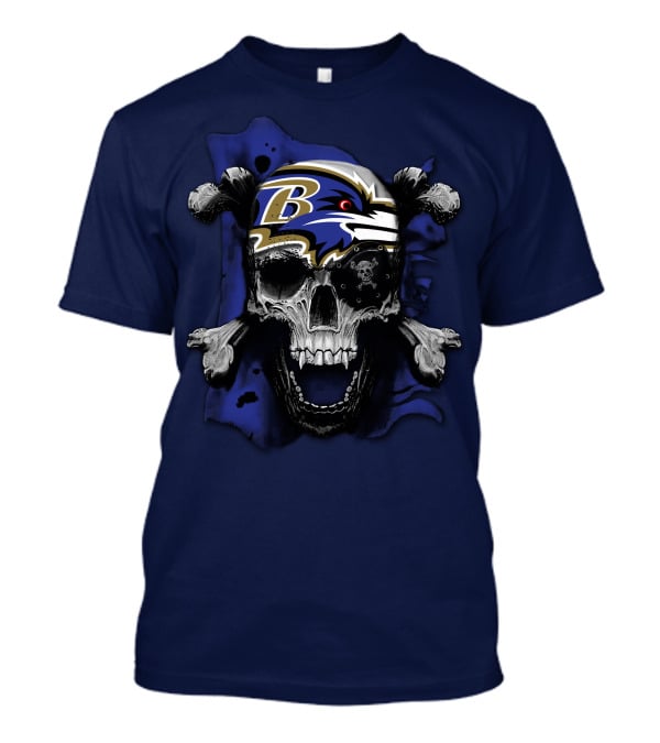 Baltimore Ravens Skull And Crossbones Logo Dark Theme T-Shirt