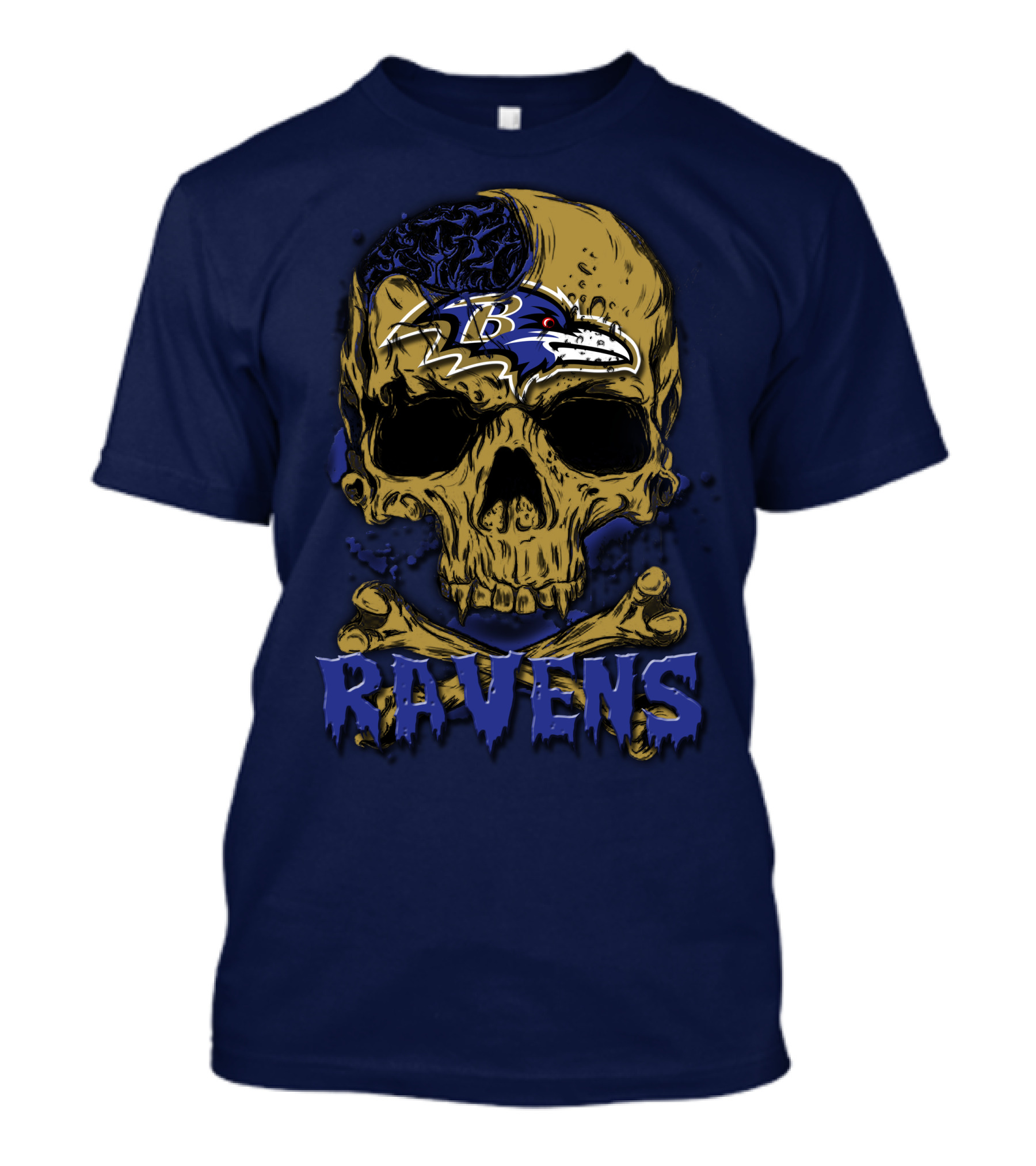 Baltimore Ravens Skull Artwork With Logo And Number T-Shirt