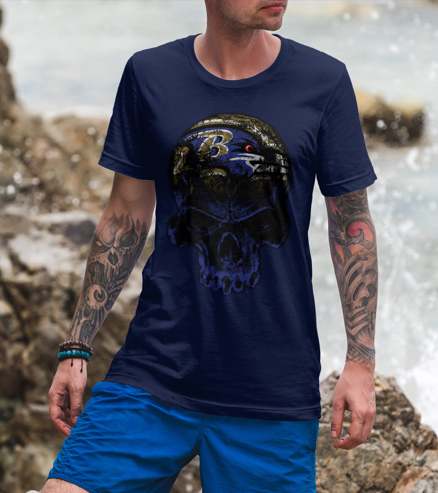 Baltimore Ravens 71 Skull Logo Art T-Shirt