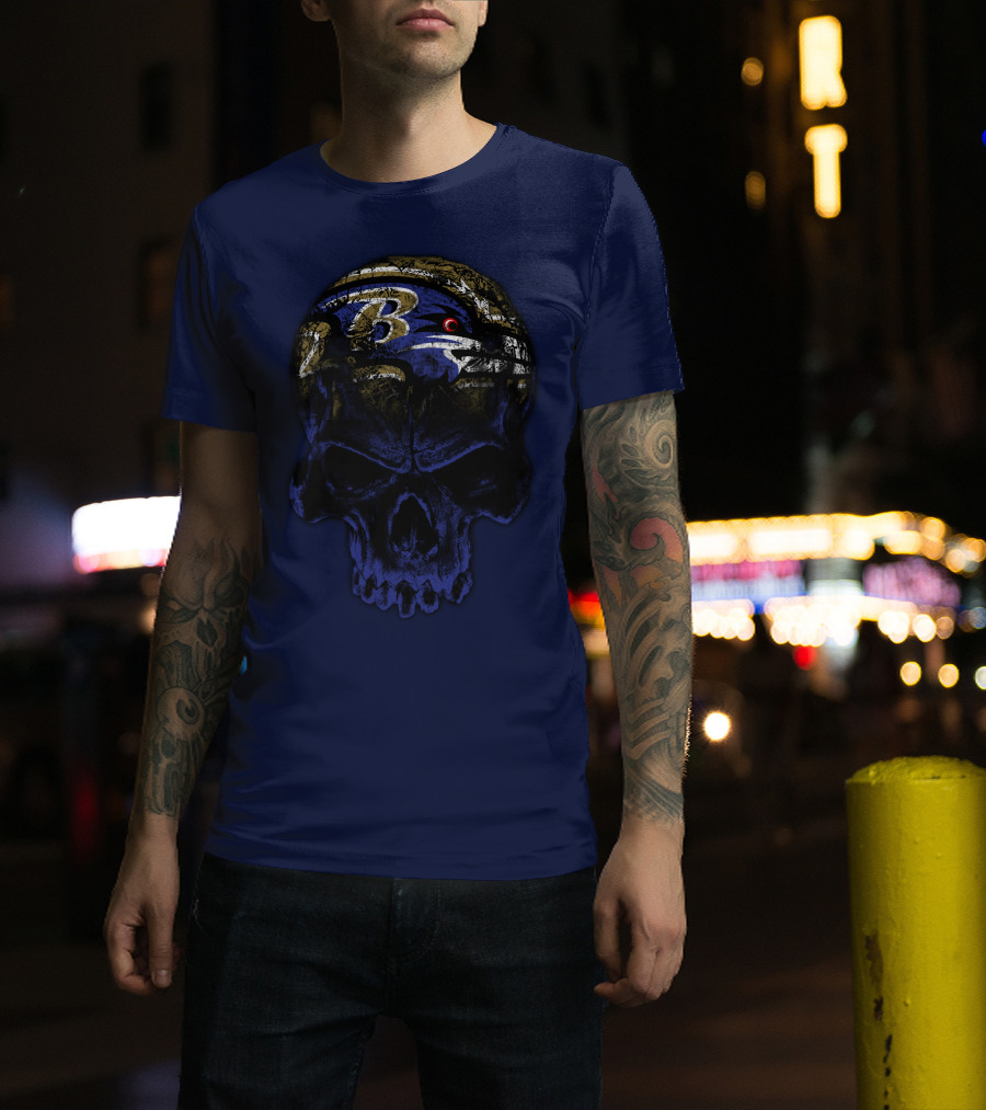 Baltimore Ravens 71 Skull Logo Art T-Shirt