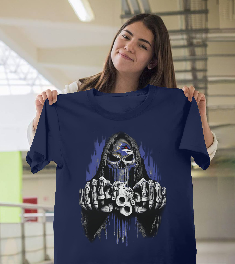 Baltimore Ravens Skull Reaper Gun Fists T-Shirt