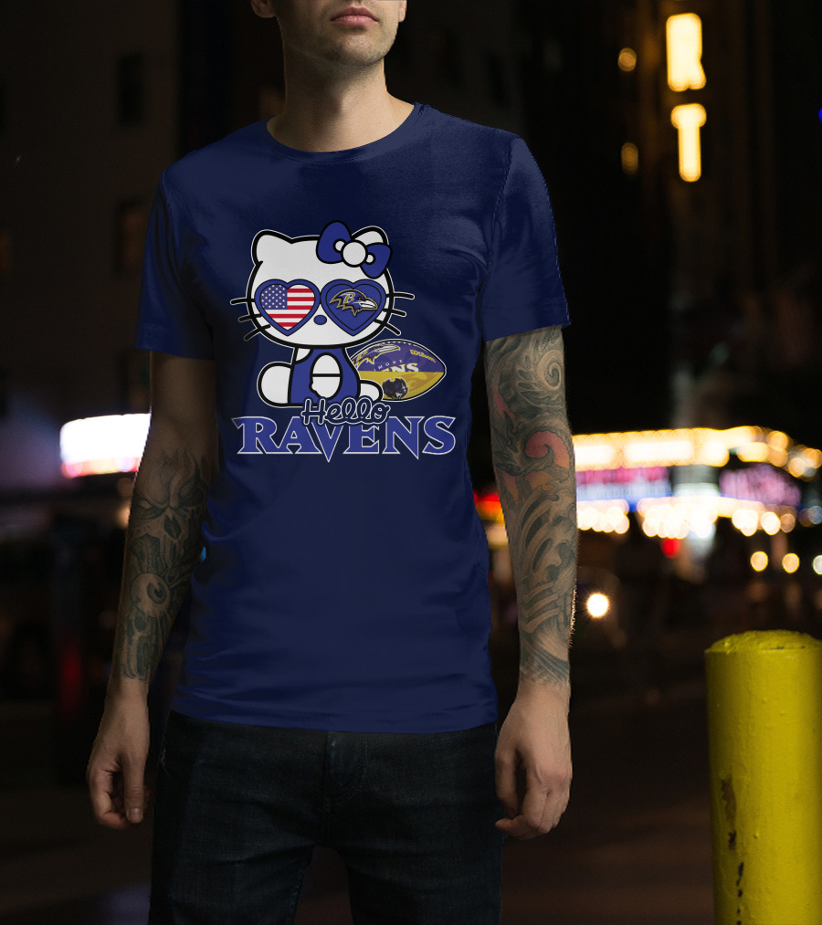 Hello Kitty Ravens Baltimore American Football Fan Cat Toy T-Shirt