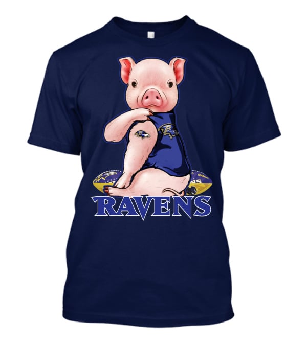 Baltimore Ravens Pig Mascot With Team Logo Jersey T-Shirt
