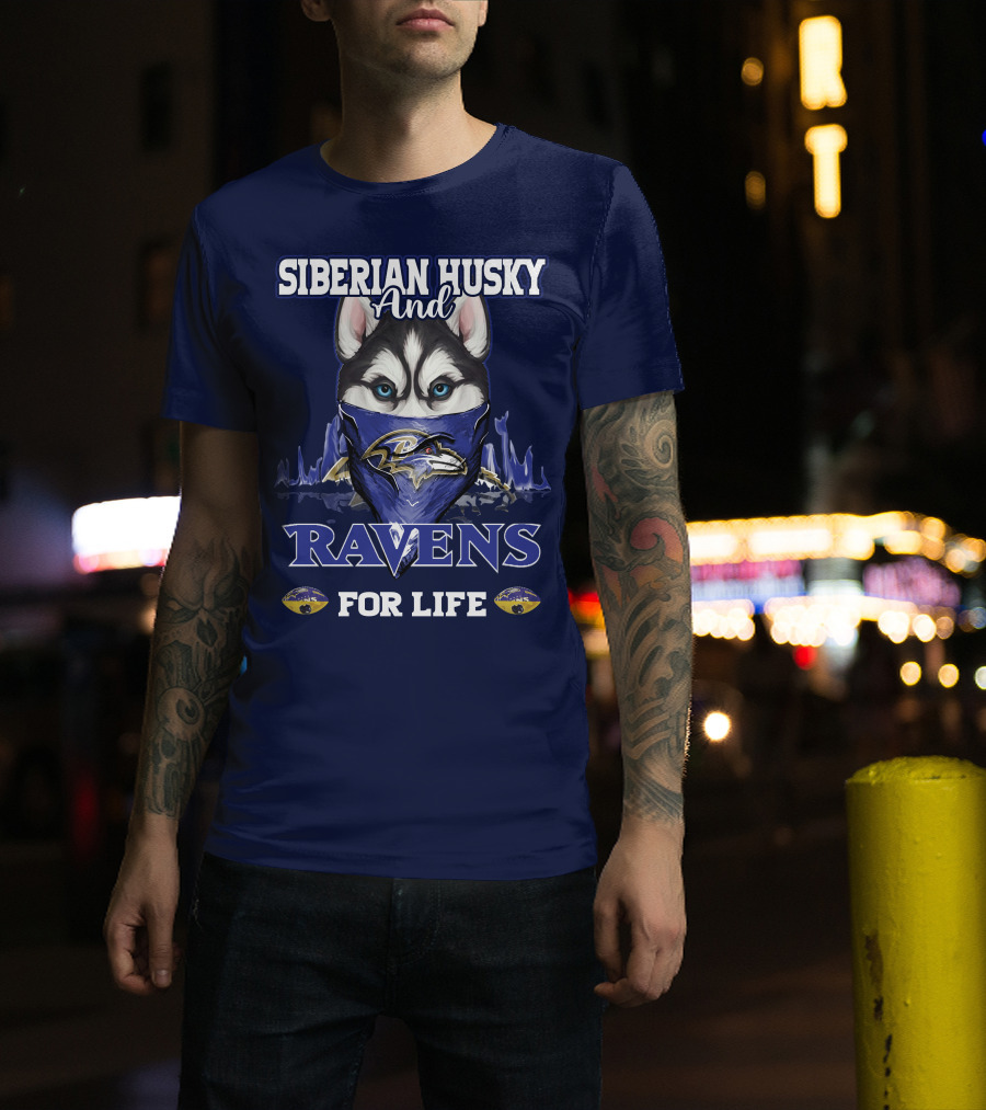 Siberian Husky And Ravens For Life Baltimore T-Shirt