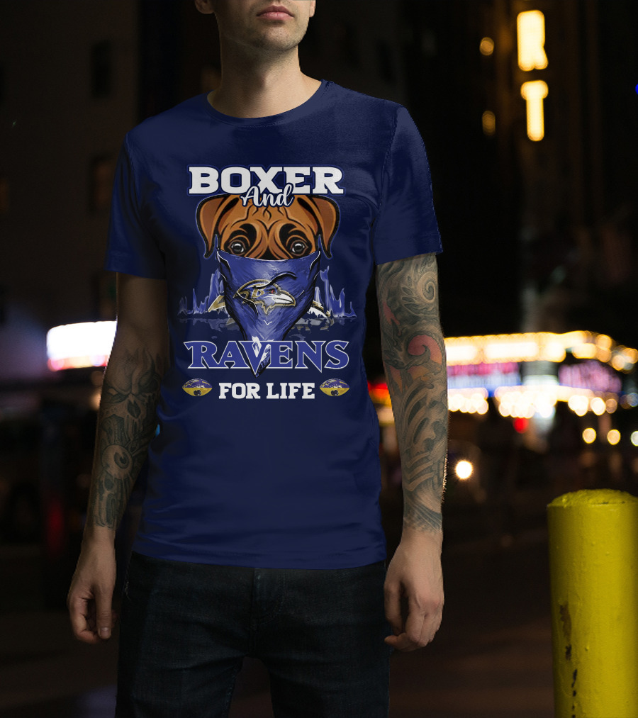 Boxer And Ravens For Life Baltimore Ravens T-Shirt