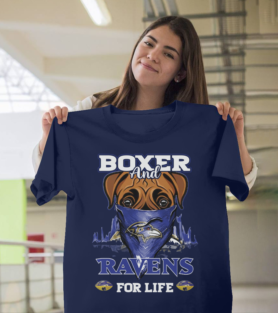 Boxer And Ravens For Life Baltimore Ravens T-Shirt