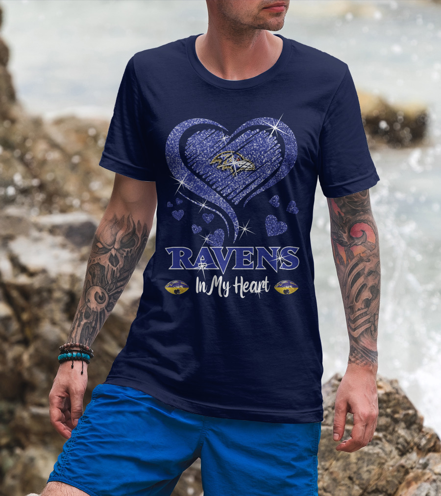 Ravens In My Heart Baltimore Ravens Sparkle Hearts T-Shirt