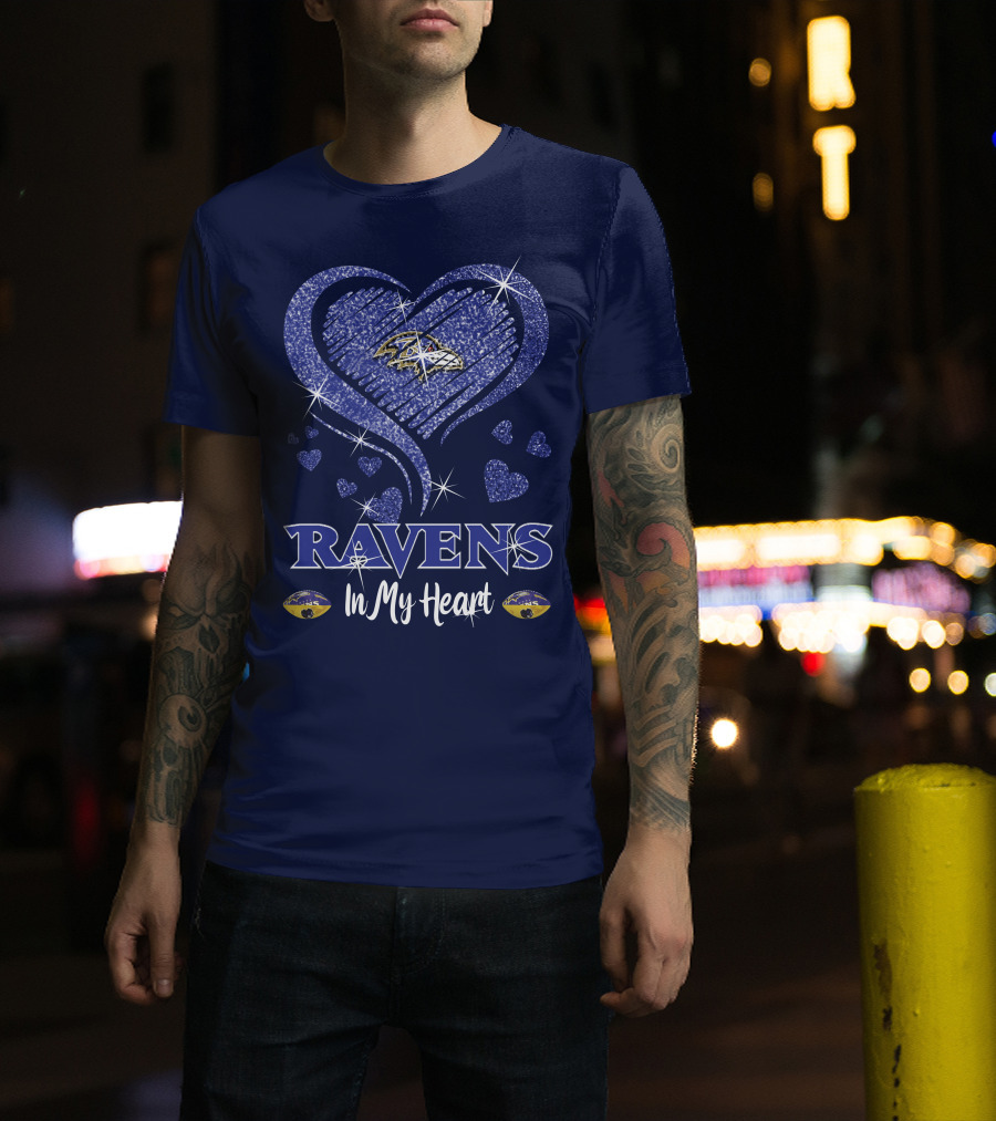 Ravens In My Heart Baltimore Ravens Sparkle Hearts T-Shirt