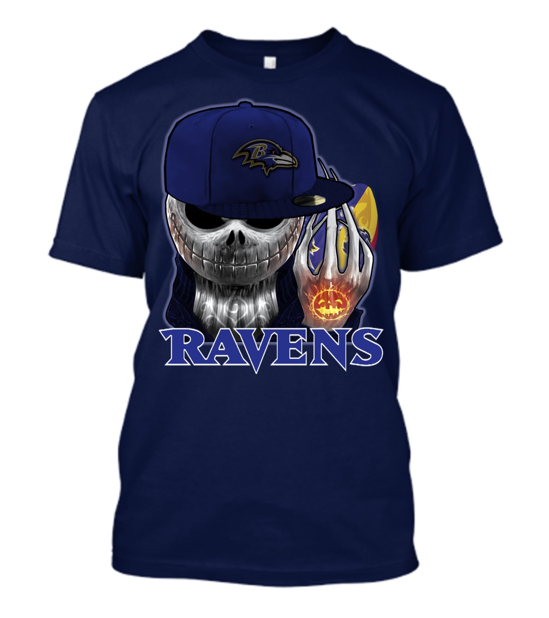 Jackskull Ravens Baltimore Football Logo And Pumpkin T-Shirt