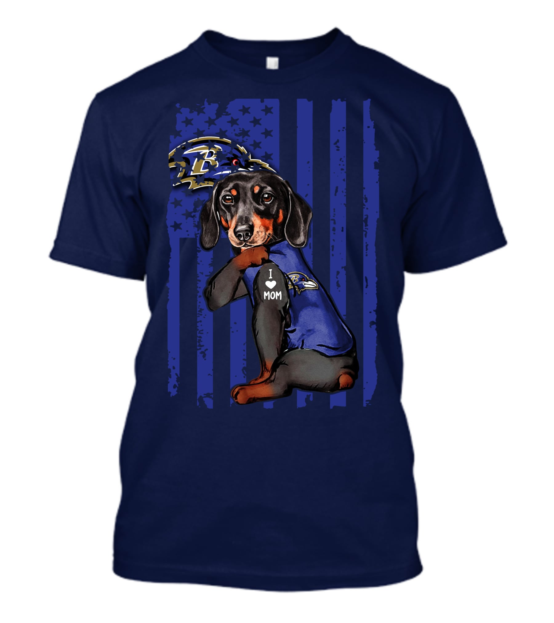 Dachshund I Love Mom Baltimore Ravens Fan Gear Ravens Logo Patriotic T-Shirt