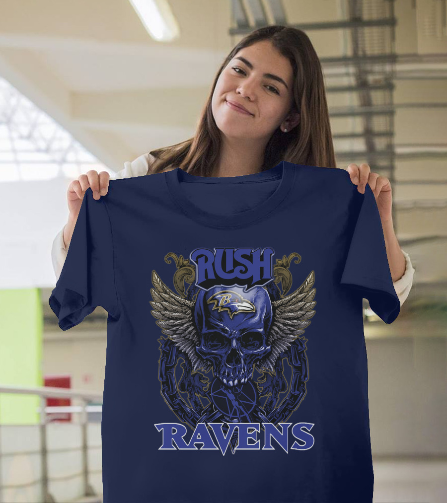 Rush Baltimore Ravens Skull Wings T-Shirt