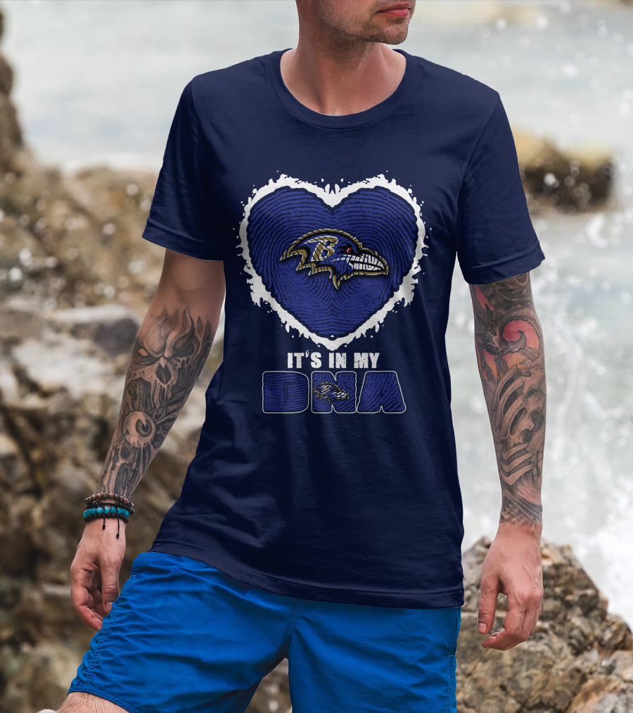 It's In My Dna Baltimore Ravens Heart Fingerprint T-Shirt