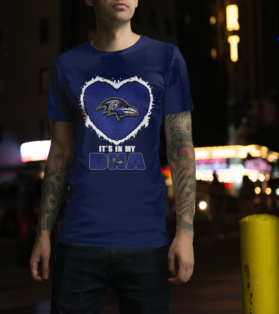 It's In My Dna Baltimore Ravens Heart Fingerprint T-Shirt