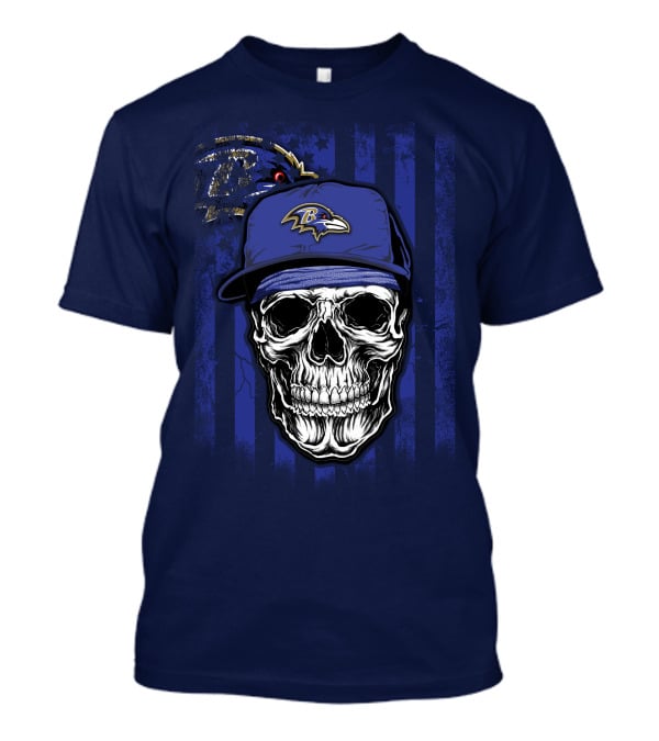 Skull V1 Baltimore Ravens Nfl Logo Cap T-Shirt