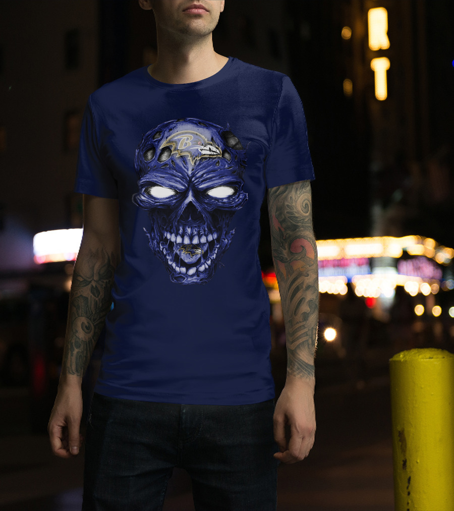 Skull V2 Baltimore Ravens Logo Horror Style T-Shirt